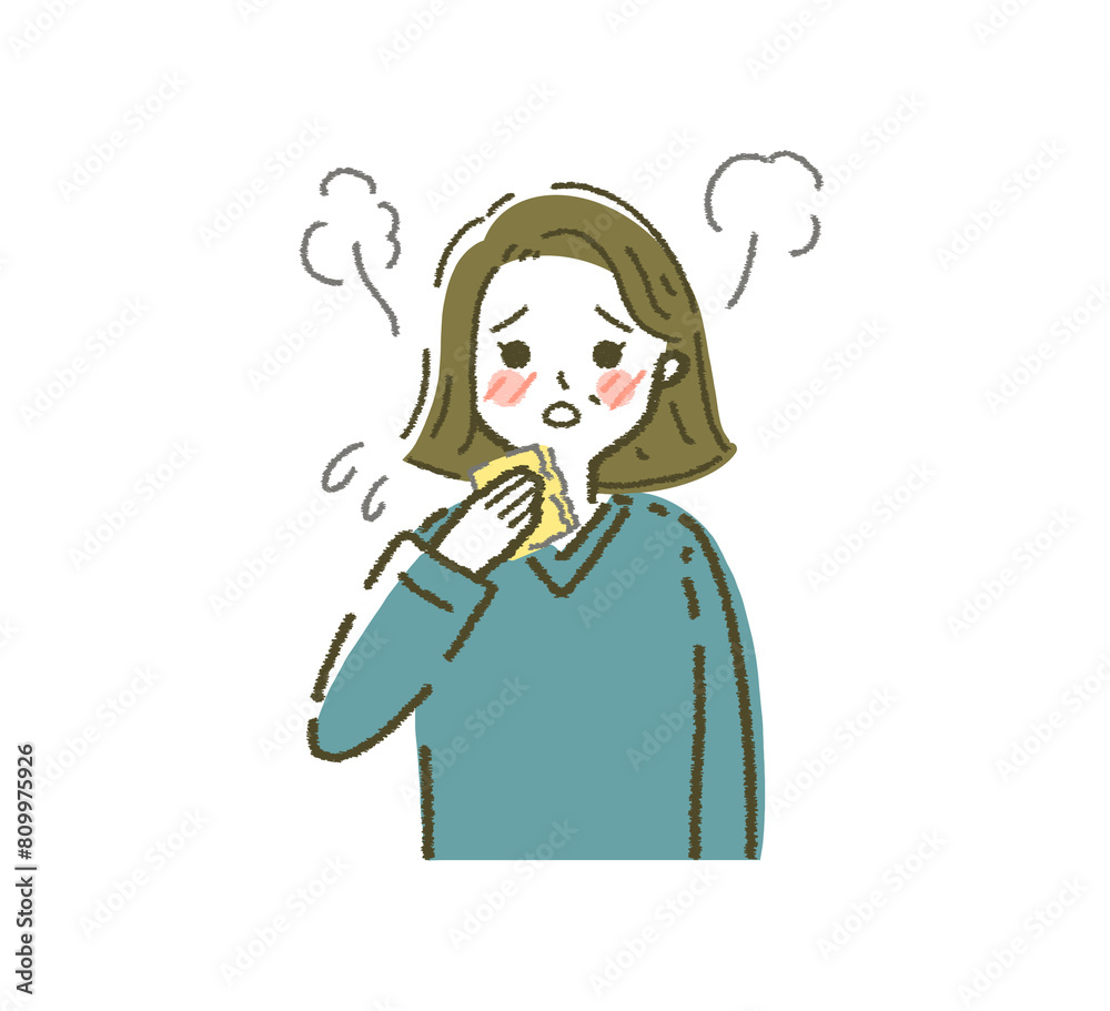 更年期障害に悩む女性のイラスト ホットフラッシュがつらい人