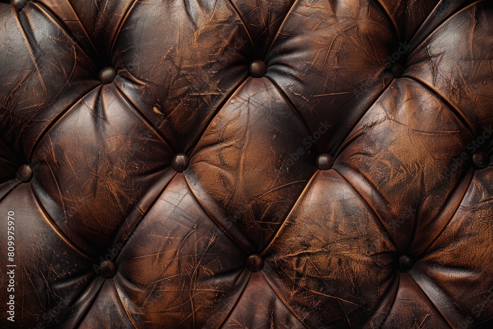 Naklejka premium Vintage brown leather Sofa Button for textured background