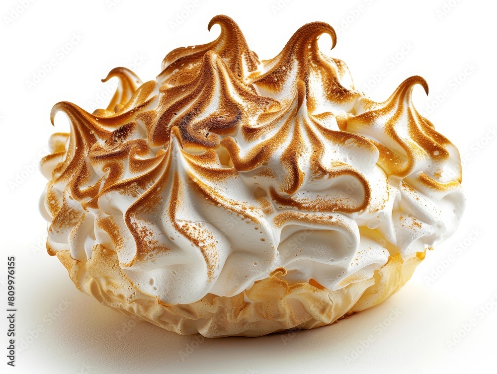 Photo of baked Alaska with a toasted meringue exterior, isolated white background with clear studio light Photo of baked Alaska with a toasted meringue exterior, isolated white background with clear studio light