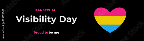 Pansexual Awareness and Visibility Day 24th May, pansexual flag in a heart shape. Pansexual Visibility Day vector banner isolated on a black background.