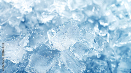 Crystal clear ice cubes as background, top view photo