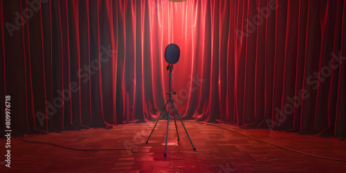 A Vibrant Theater Stage Featuring A Scarlet Round Podium And Vacant Award Platform