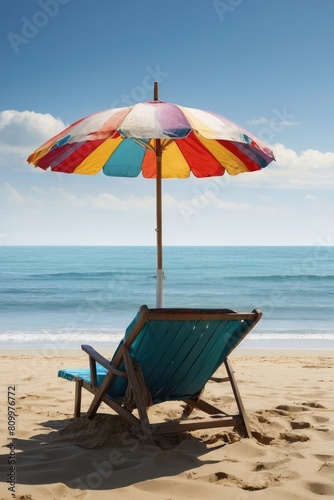 Coastal Serenity  Vibrant Beach Umbrella and Chai