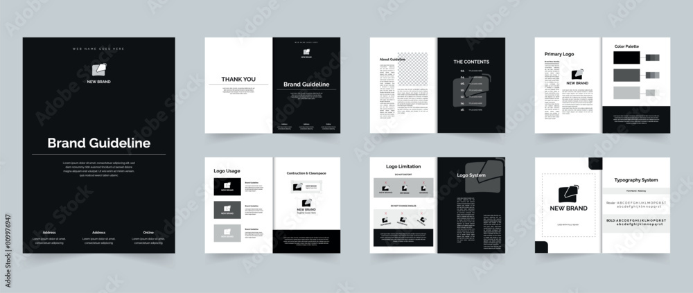 Brand Guideline or Brand Manual Template design A4 size 12 Pages layout