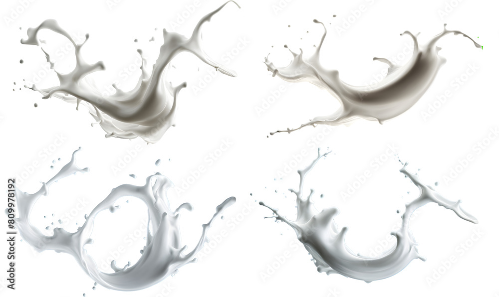 A set of milk splash isolated on transparent background A set of milk splash isolated on transparent background