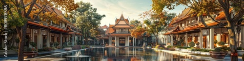 Serene and Sophisticated Wat Phra Singh Temple Showcasing Elegant Architecture and Tranquil © Sittichok