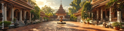 Serene Splendor of Wat Phra Singh Elegant Buddhist Temple in Tranquil Thai Setting