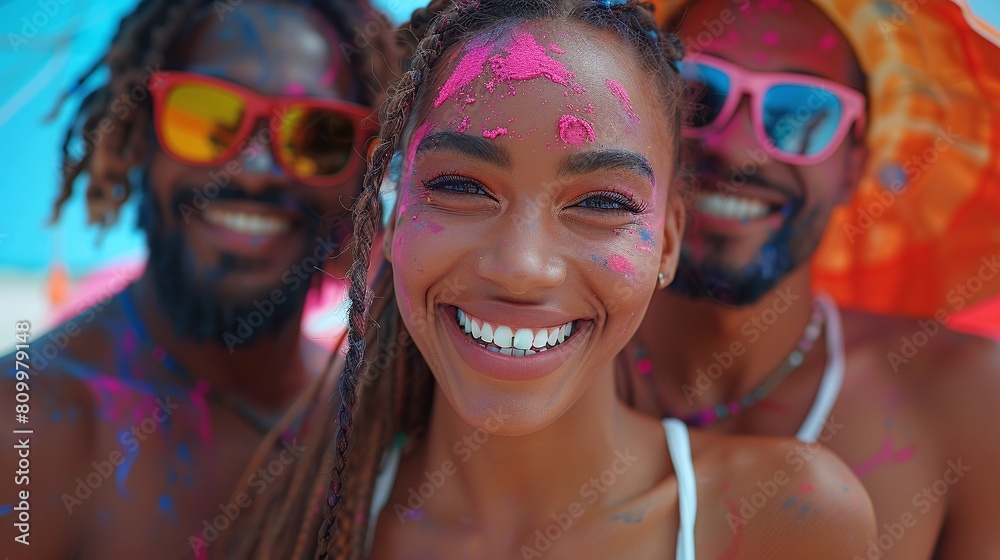 Group of happy friends having fun during Holi color festival in India ai generated art Group of happy friends having fun during Holi color festival in India ai generated art