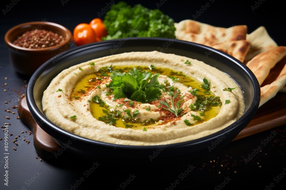 Tasty hummus. Bowl healthy dip. Generate Ai Tasty hummus. Bowl healthy dip. Generate Ai