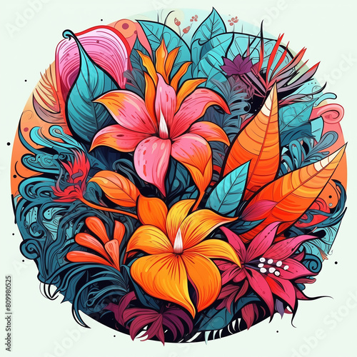 Vibrant Tropical Flowers on Dark Background