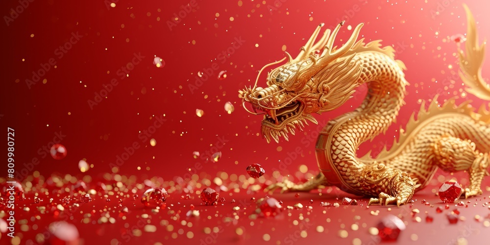 Golden dragon on red background Golden dragon on red background