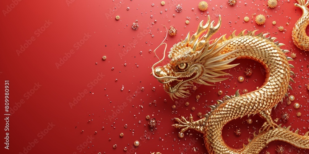 Golden dragon on red background Golden dragon on red background