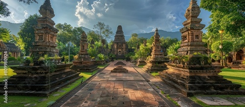 Architectural of Wat Chedi Chet Thaeo Seven Ancient Chedis Amid Tranquil Gardens and Pathways photo