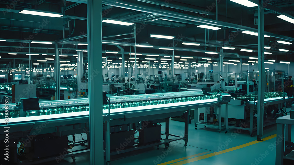 Naklejka premium modern industrial factory for the production of electronic components - machinery, interior and equipment of the production hall