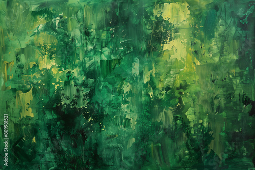 Beautiful abstract painting with green colors. Generative AI.