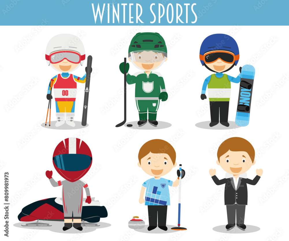 Vector Set of Winter Sports in cartoon style Vector Set of Winter Sports in cartoon style