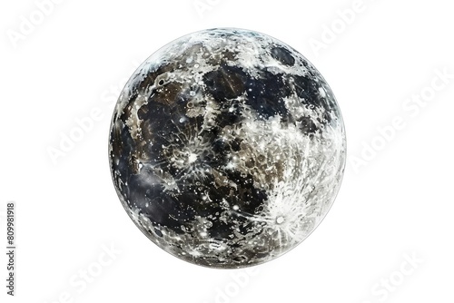 Detailed close up of a moon against a plain white background. Perfect for science or astronomy related projects