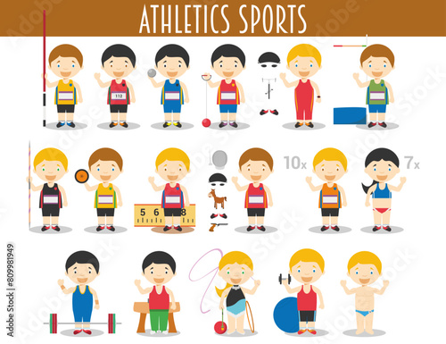 Vector Set of Athletics and Gymnastics Sports in cartoon style