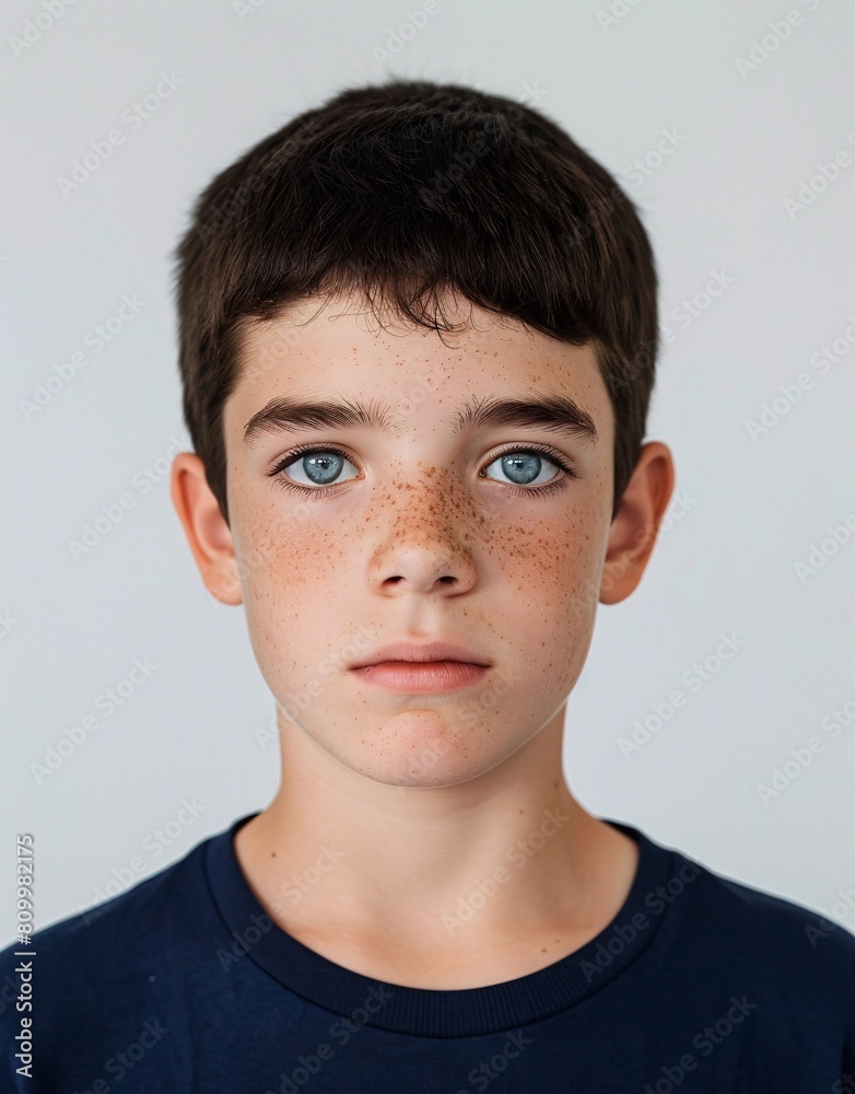 ID Photo for Passport : European teenager boy with straight short black hair and blue eyes, without glasses and wearing a navy t-shirt ID Photo for Passport : European teenager boy with straight short black hair and blue eyes, without glasses and wearing a navy t-shirt