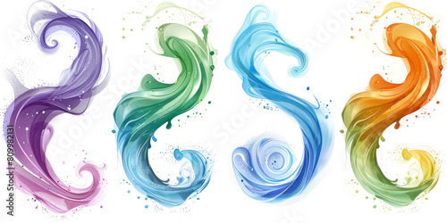Set of four vibrant magical swirl cliparts photo