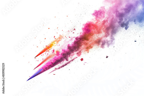 A meteor shower with colorful explosions on a white background