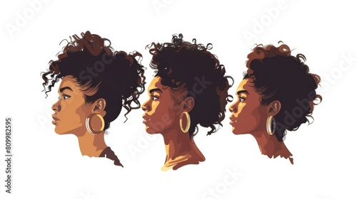 A woman's profile in three different poses. Suitable for various design projects