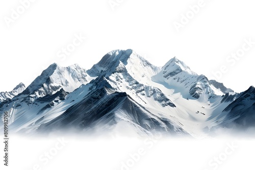 Snow capped mountains isolated on white background