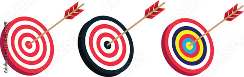 Target with arrow icon set. Archery target with arrow. Archery target with arrow isolated on transparent background. Bullseye concept vector illustration. 