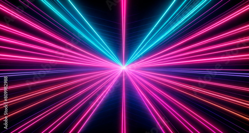 A tunnel made of pink and blue laser lights.