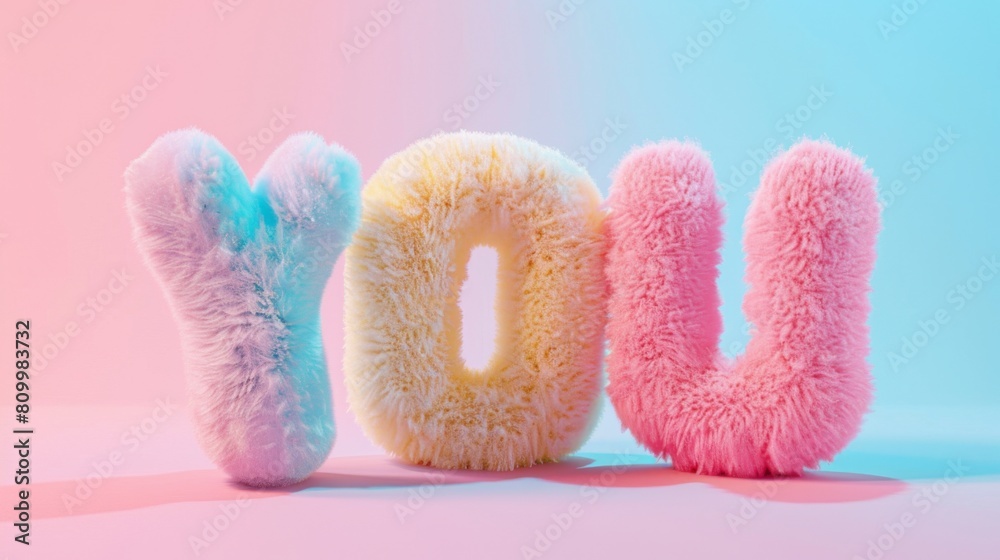 Letters, Typography design, fluffy plush texture, with candy colors Letters, Typography design, fluffy plush texture, with candy colors