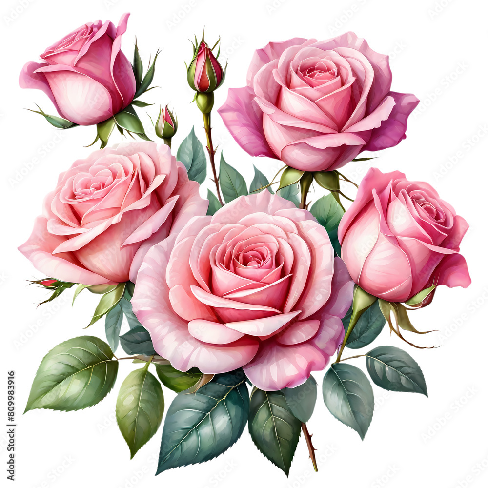 The natural beauty of pink roses on a transparent background The natural beauty of pink roses on a transparent background