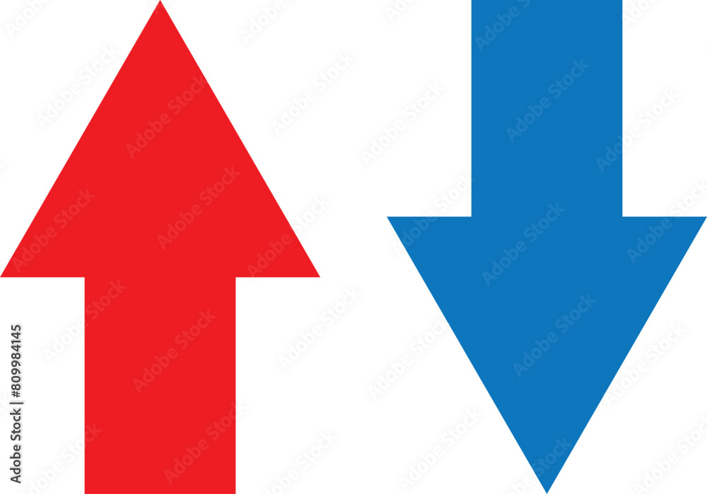 Up and down arrow vector, red up and blue down arrow.
