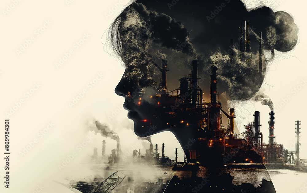 Fototapeta premium The human and industrial, Double exposure