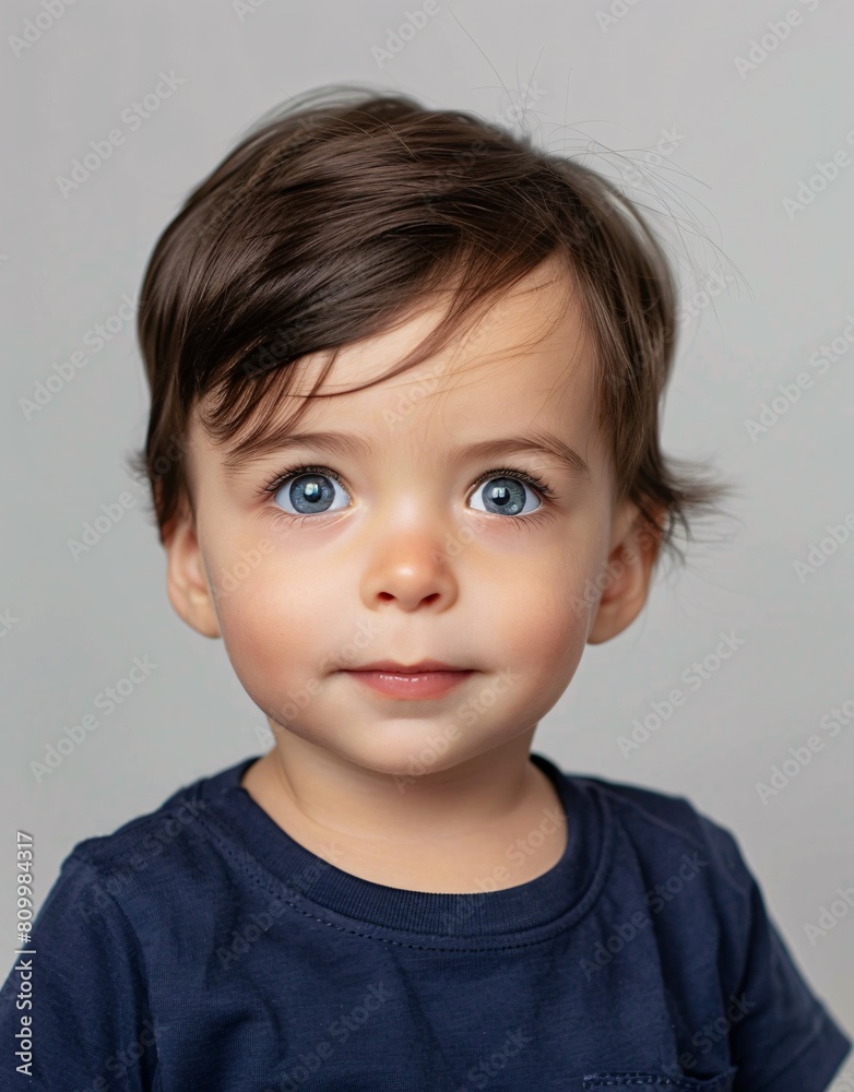 ID Photo for Passport : European baby boy with straight short black hair and blue eyes, without glasses and wearing a navy t-shirt ID Photo for Passport : European baby boy with straight short black hair and blue eyes, without glasses and wearing a navy t-shirt