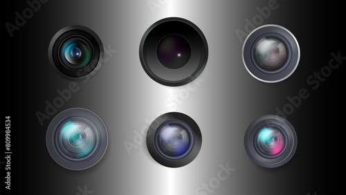 Futuristic wallpaper of camera lens with metallic background