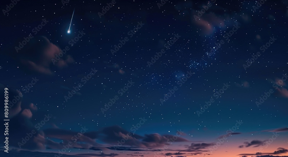 Obraz premium Night sky with scattered clouds and a shooting star