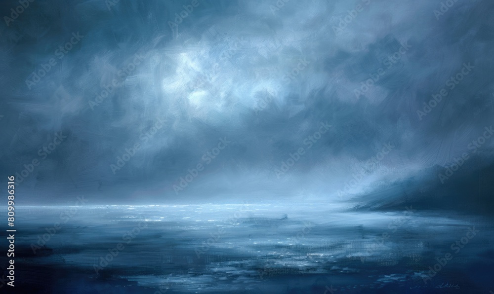 Obraz premium Painting of a foggy night sky with low-lying stratus clouds