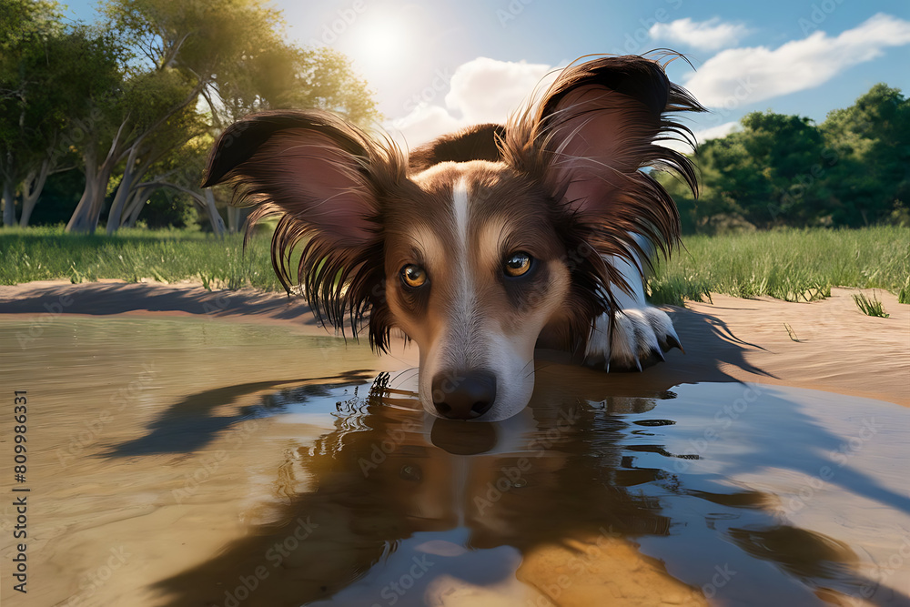 dog playing in the water dog playing in the water