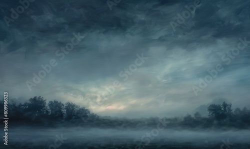 Painting of a foggy night sky with low-lying stratus clouds photo