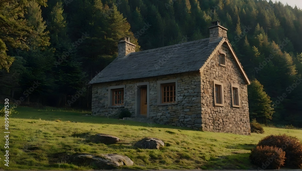 A beautiful view and a stone house in the forest 8k A beautiful view and a stone house in the forest 8k