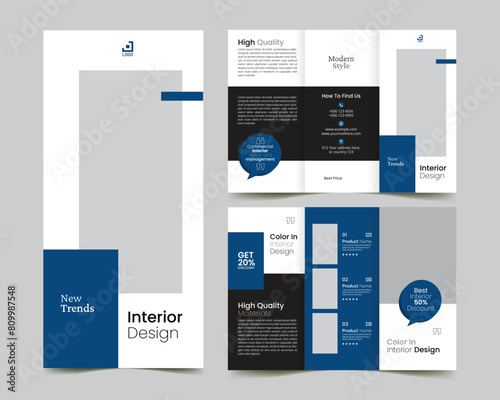 minimal furniture interior trifold brochure template design