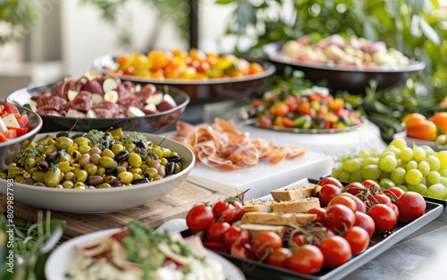 Lavish buffet spread featuring assorted gourmet appetizers. photo