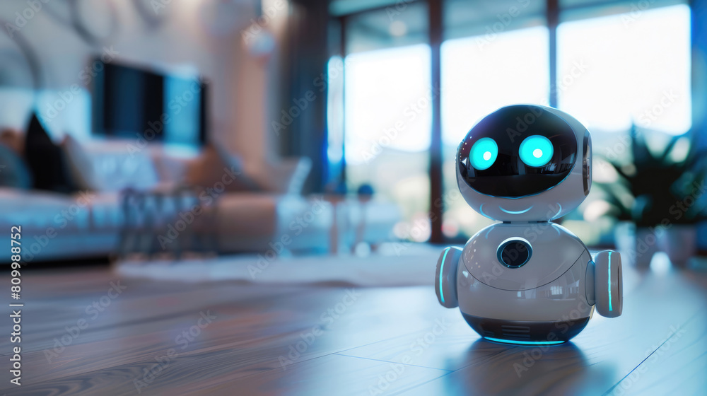 Interior of a smart home with smart technologies and robot assistants Interior of a smart home with smart technologies and robot assistants