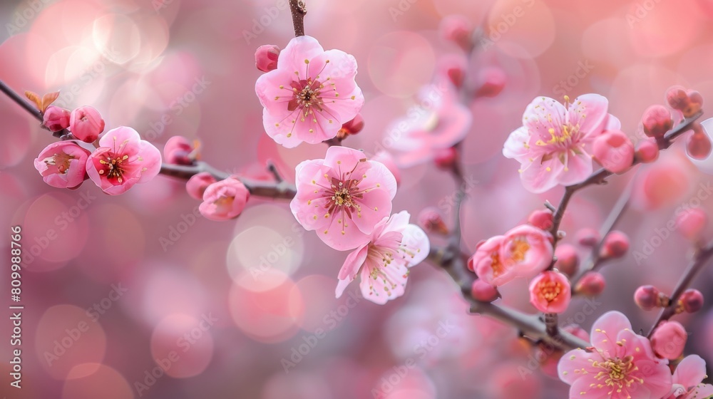 Beautiful pink plum blossoms in spring