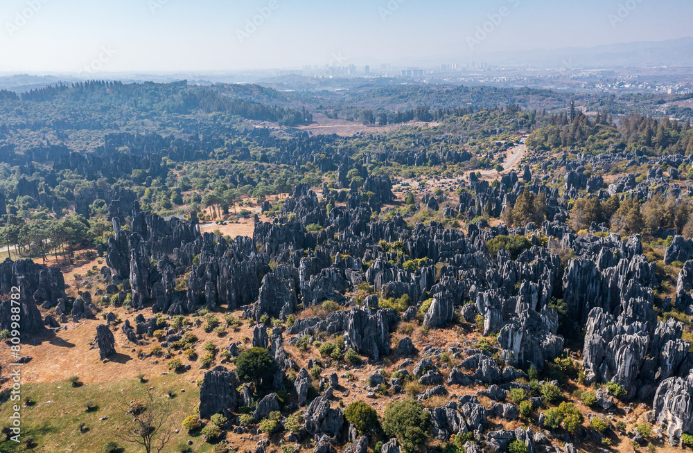 Aerial photography of Stone Forest Scenic Area in Kunming City, Yunnan Province