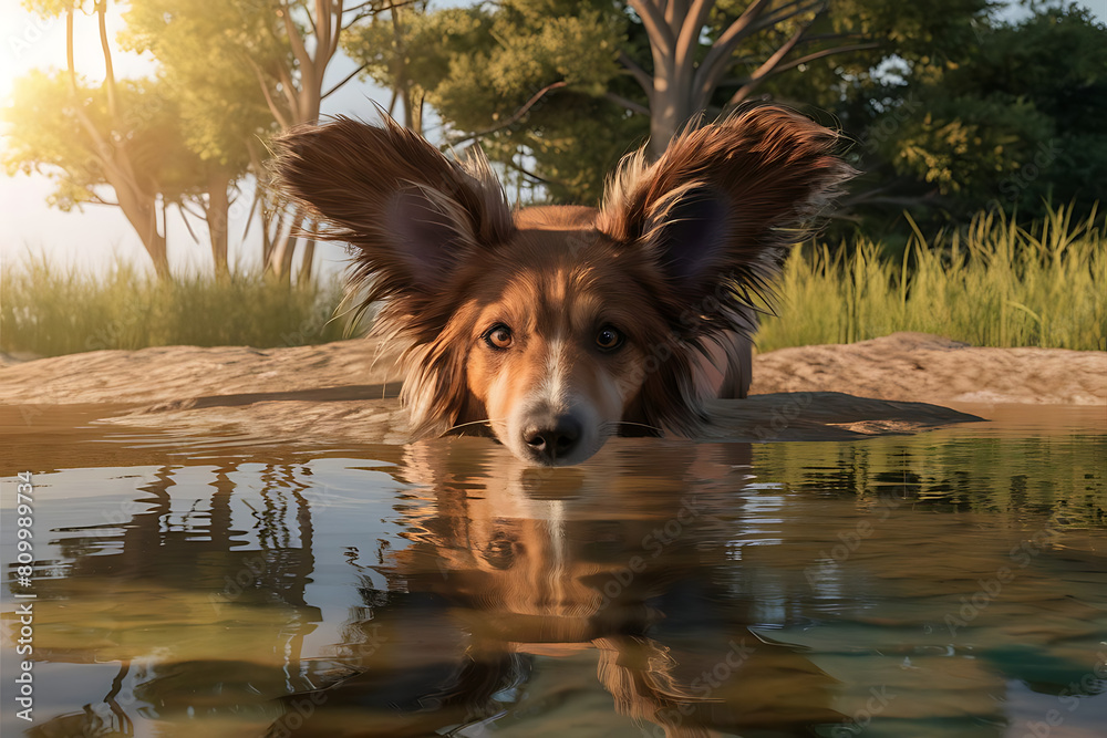 dog playing in water dog playing in water