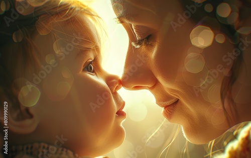 Mother tenderly touching noses with her delighted baby. photo