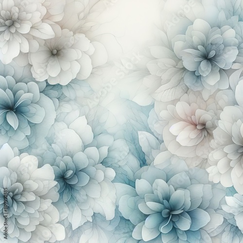 Soft watercolor texture of flowers in pastel blue tones - Delicate floral background of template designs © AlbertBS