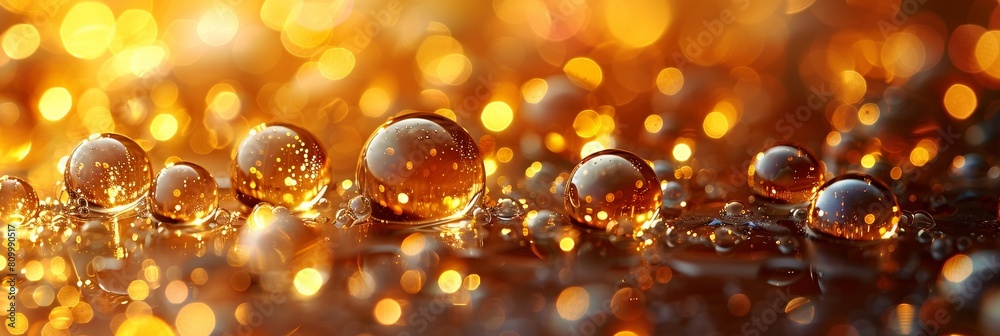 A golden glow illuminates the shiny surface, reflecting magic in an abstract liquid background. A golden glow illuminates the shiny surface, reflecting magic in an abstract liquid background.
