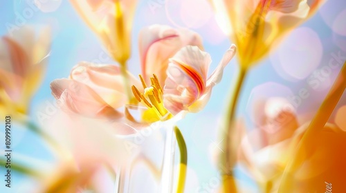 Blooming spring flowers create a colorful background photo
